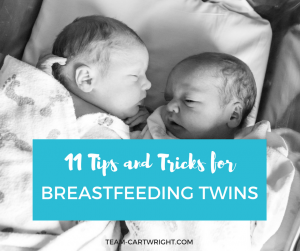 Tips and tricks for breastfeeding twins. Wondering how you are going to be able to nurse your twins? You can. Here are 11 tips to get you started from a mom who breastfed her twins for 15 months. Breastfeeding Twins | Nursing Twin Tips | Twin Newborn Tips #Breastfeeding #twins #newborn #baby #nursing Team-Cartwright.com