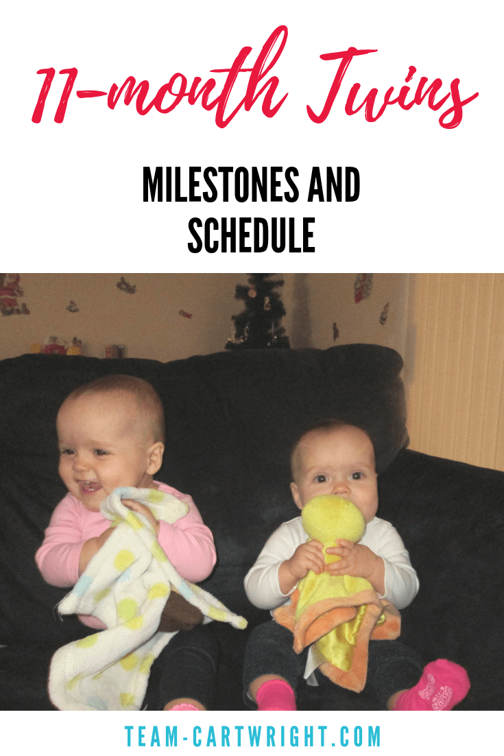 11 month old twin schedule!  Learn what milestones twins hit at 11 months and get a real life twin schedule. #TwinSchedule #11Months #Twins #Baby #infant #Babywise #BabywiseSchedule #TwinMileston #BabywiseTwins Team-Cartwright.com