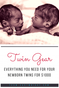 Twins are not cheap. You need two of a lot of baby gear, but not two of everything. How do you know what to get? Here is the ultimate list of what you need for your newborn twins, and it is all on a budget. Get ready for your baby twins for less than $1000. #twins #gear #supplies #registry #newborn #baby #budget #cheap Team-Cartwright.com