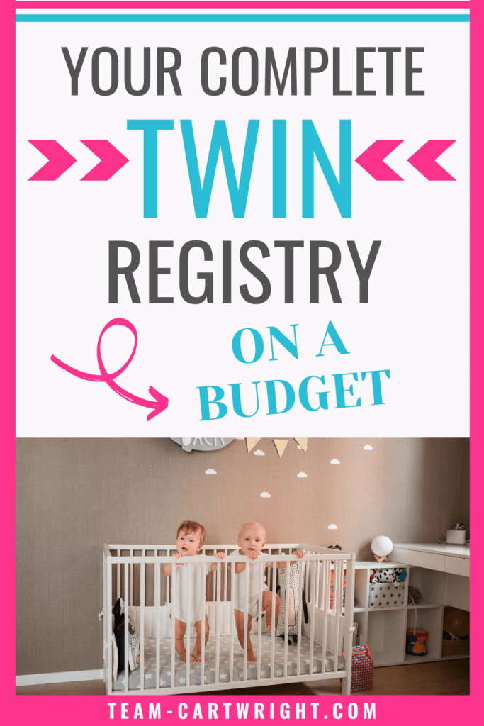 your compelte twin registry on a budget with picture of twins in twin nursery