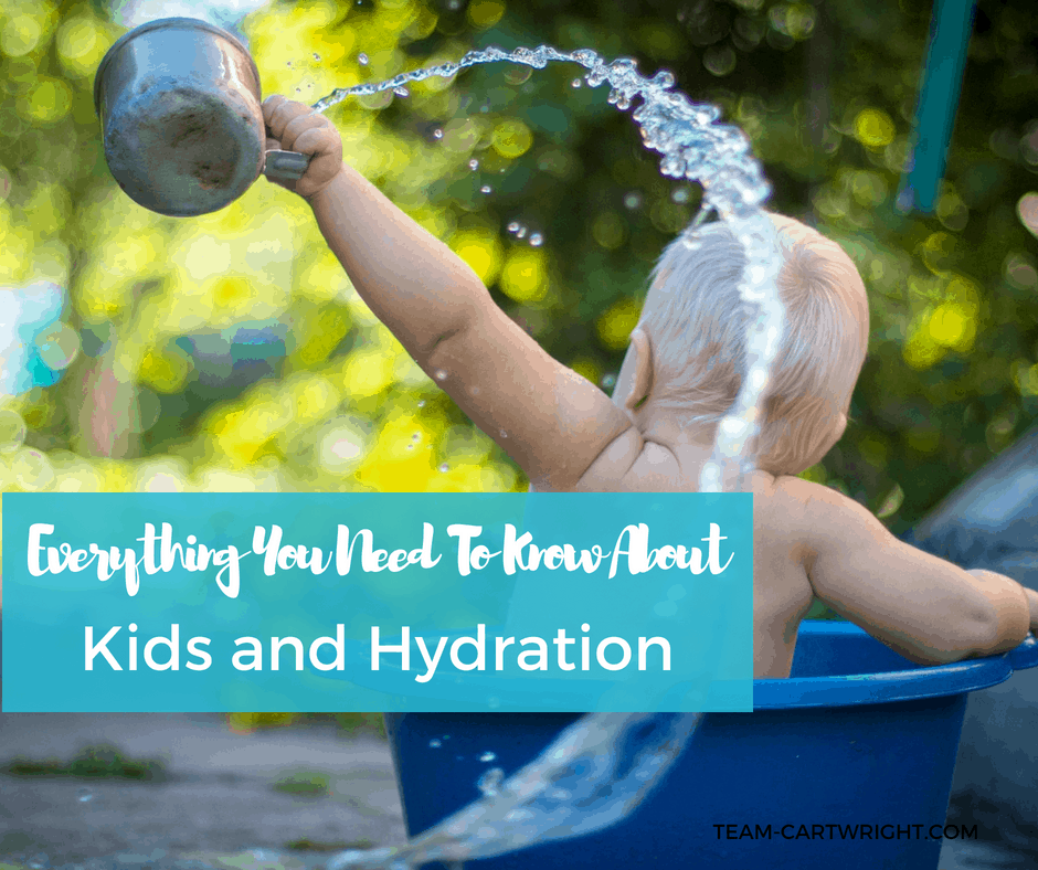 Kid Hydration Tips. Everything you need to know about how much water babies through kids need, tips to help them drink enough, and signs of dehydration. #babyhydration #waterforbabies #kidhydration #dehydrationsigns #waterhacks #babysafety #kidsafety Team-Cartwright.com