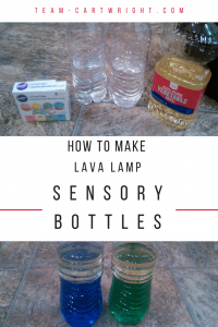 Make an easy and fun lava lamp sensory bottle! Learn about the properties of liquids and help your children calm down. Plus 3 more easy and fun STEM projects for kids! #sensory #bottles #stem #science #activity #craft #toddler #preschooler Team-Cartwright.com