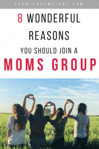 Text: 8 Wonderful Reasons you should join a Moms Group  Picture: 4 women from behind making hearts with each other's hands