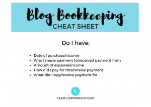 How to organize your blog bookkeeping info cheat sheet.