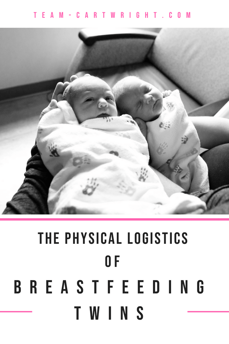 Learn how to breastfeed twins when you are all alone. How to be prepared, how to get them into position without help, and how to get them safely back down. #breastfeeding #twins #nursing #baby #newborn Team-Cartwright.com