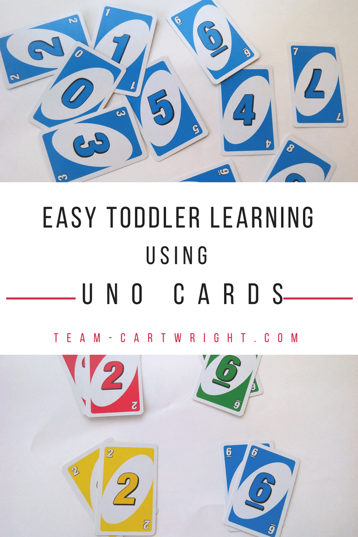 Teach your toddler and preschooler number sense, counting, sorting, colors, and more with just Uno Cards. Easy and fun learning. #toddlerlearning #preschoollearning #coloractivity #sortingactivity #numbersense #countingactivity #easytoddleractivity #easypreschoolactivity #nomesslearning #noprepnumberactivity #homeschooltoddler #preschoolathome Team-Cartwright.com