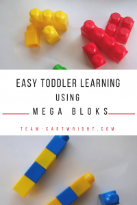 Use Mega Bloks to create fun and easy learning activities for your toddler and preschooler! Practice colors, sorting, and counting with ease. Grab a dry erase marker and practice letters and math! #preschoollearning #toddlerlearning #learningactivity #DIYlearning #homeschool #easylearning #countingactivity #coloractivity #numberactivity Team-Cartwright.com