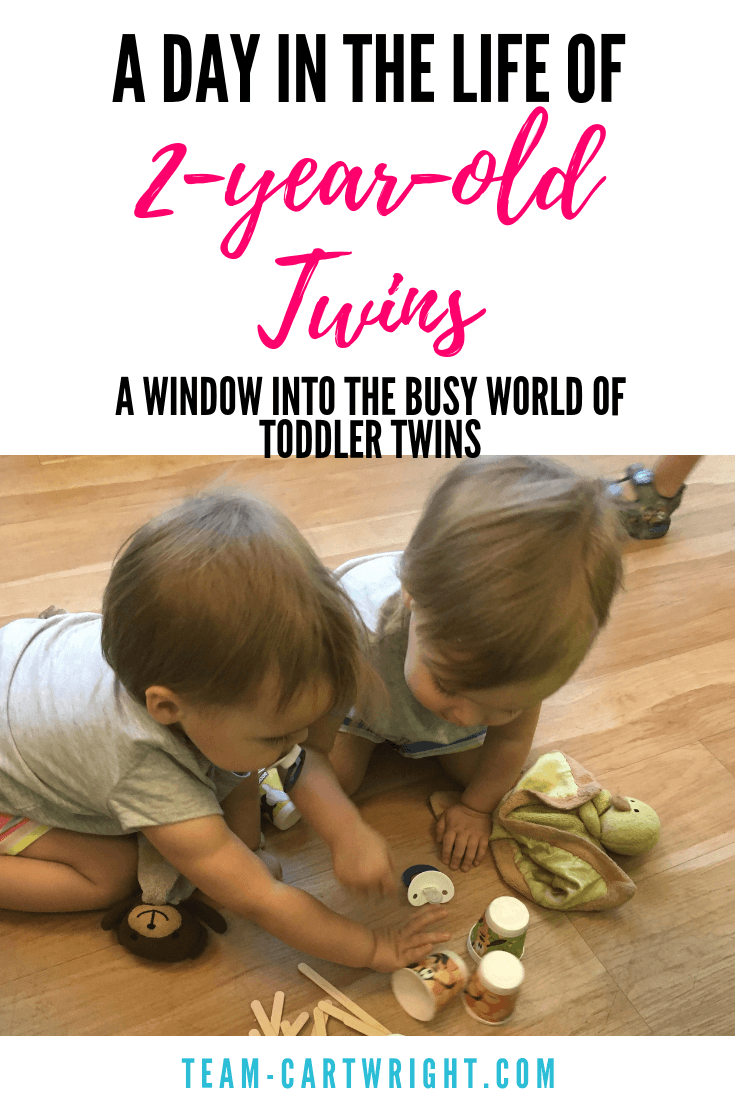 Want to know what life with two-year-old twins is like? Looking for sample schedules to help organize your day with twin? Here is a day in the life of toddler twins. Busy, but organized and fun! #twins #schedules #babywise #toddlertwins #2yearold #sampleschedule #reallife #momhacks Team-Cartwright.com