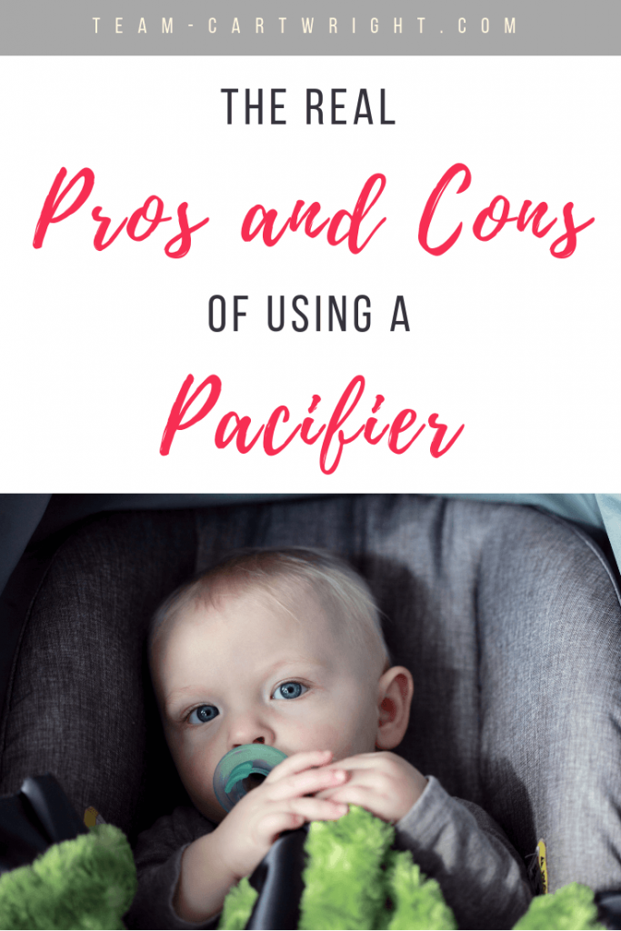 Are you for or against pacifiers? Unsure where you stand? For such a tiny object they sure bring up big opinions. Here are the pros and cons of pacifier use for your baby. #Pacifiers #PacifierBaby #Baby #BabySoothing #BabySleep #SleepProps #Babywise #BabywiseSleep #BabywisePacifier #TwinsPacifier #PacifierProsandCons Team-Cartwrigh.com