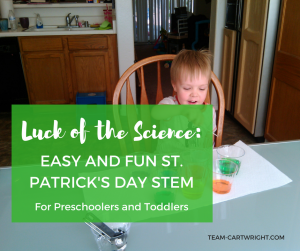 Looking for some easy and fun St. Patrick’s Day STEM activities? Here are four fun options for preschoolers and toddlers. There is minimal prep and very little clean up. Learn, have fun, and enjoy the holiday! STEM Activity | Kid craft | Learning | Homeschool | St. Patrick’s Day Activity for kids #toddler #preschooler #kid #activity #STEM #science #learning Team-Cartwright.com