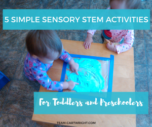 Toddlers and preschoolers love science projects! And they can be easy and relatively mess free. Here are 5 simple sensory stem activities for toddlers and preschoolers. Sensory Activities | Science for toddlers | Science for preschoolers | Sensory STEM projects #sensory #activity #STEM #science #project #toddler #simple #preschooler Team-Cartwright.com