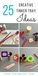 25 creative tinker tray ideas for kids. Help your preschoolers and toddlers explore and practice some basic STEM skills with these mystery tinker bag and tray fillers. #tinker #tray #ideas #kids #STEM #creative #activity Team-Cartwright.com