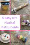 5 Easy DIY musical instruments to make with your children. Kids love music, and learning music helps build STEM skills! Practice counting, learn rhythms, and recognize patterns with these easy to make instruments. This is perfect for babies, toddlers, and preschoolers. Toddler Activity | Preschool Activity | Music Activity for kids | Music and STEM craft #music #STEM #activity #preschool #toddler #baby #kidcraft #musiccraft #STEMactivity Team-Cartwright.com