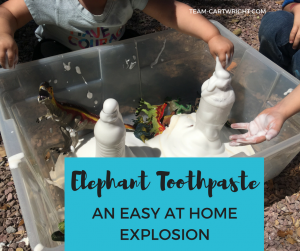 Looking for a fun STEM project to really wow your kids? Try elephant toothpaste. Easy, fun, and safe to play with. This sensory eruption will impress your children and grab their attention. STEM with kids | Preschool Learning Activity | Easy Science Projects #STEM #science #easy #safe #preschool #toddler #learningactivity #scienceproject Team-Cartwright.com