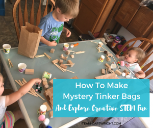 Mystery Tinker Bags for Creative STEM Fun. Create opened imaginative play that encourages critical thinking and problem solving. STEM Kids | Learning Activities | Art Craft | Science Project #STEM #science #toddler #kids #preschooler #easy #DIY #science #art #craft #project Team-Cartwright.com