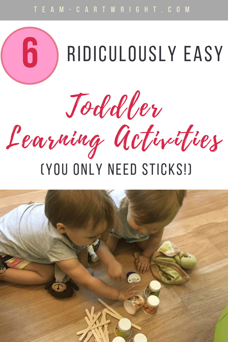 6 ridiculously easy toddler learning activities using craft sticks! Seriously, toss some sticks into your purse and you are ready to entertain your toddler anywhere. Fun, simple, and educational. Wins! #ToddlerLearning #LearningActivities #CraftSticks #OnTheGoLearning #OnTheGoActivities #MomHack #ParentingHack Team-Cartwright.com