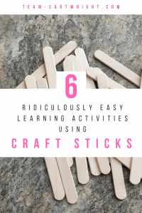 6 ridiculously easy learning activities using craft sticks. The simplest tools can be the best teaching tools. Grab some craft sticks and help your kids play and learn! #learning #activities #toddler #preschool #counting #shapes #grouping #letters #number #sense Team-Cartwright.com