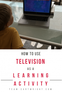 How to use television as a learning activity. Sometimes the tv needs to be on, but that doesn't mean you can't add in learning. Here is how to us screen time to your advantage, plus educational shows to check out. #screen #time #learning #activity #pregnant #newborn #toddler #television #kids Team-Cartwright.com