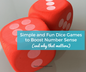 Simple and Fun Dice Games to Boost Number Sense! Help your preschooler and toddler really understand numbers through easy and fun games. Plus, learn why number sense is important for future math success. #learning #activity #numbers #counting #sense #toddler #preschool Team-Cartwright.com