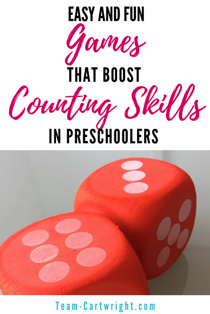 Easy and fun games the boost counting skills in preschoolers! Help your preschooler work on number sense with these simple and fun games. (Plus get some free printables!) #NumberSense #LearningGames #CountingGames #preschool #HomeschoolMath #PreschoolMath #PreschoolLearning Team-Cartwright.com