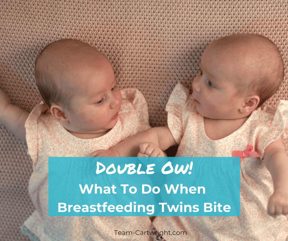 Ouch! Biting while nursing is no joke, and twins of course add double the challenge. Here is why babies bite and how to handle it when your breastfeeding twins bite. #twins #breastfeeding #baby #bite #biting #tips Team-Cartwright.com