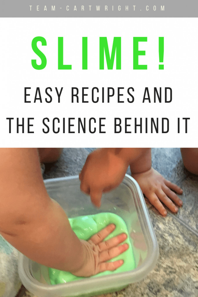 Slime! Not only is it a fun sensory activity, but it is a great STEM activity! Here is how slime works, plus some of the best recipes out there. #slime #slimescience #slimerecipes #polymers #chemistryforkids #stemkids #learningactivity Team-Cartwright.com