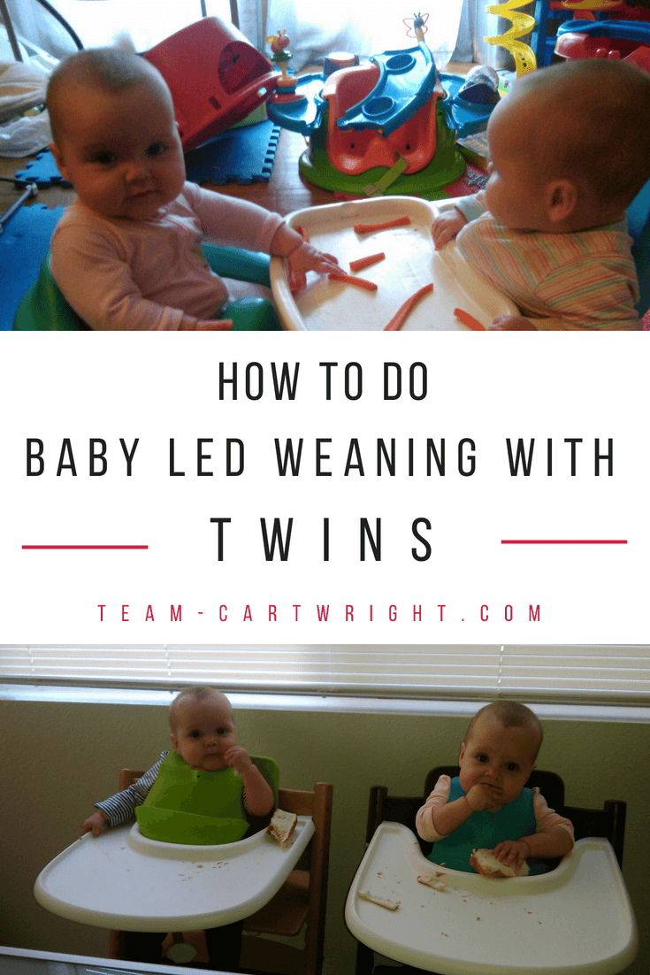 How to do Baby Led Weaning with twins. Introduce solids with this fun and messy method that lets the whole family eat together. #BLW #baby #led #weaning #twins #solids #food #eating Team-Cartwright.com