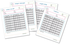 Twin Tacking Worksheets. Free printables to help keep track of twin feedings, diapers, and sleep. #twin #newborn #breastfeeding #sleep #nap #diaper #baby Team-Cartwright.com