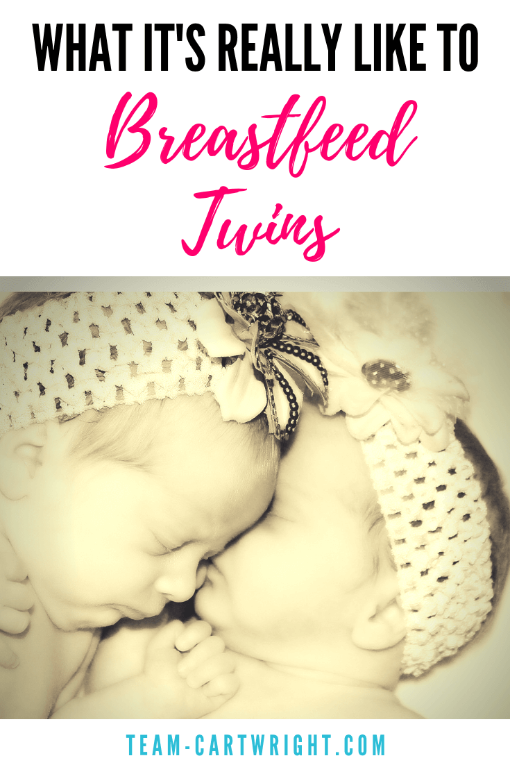 What is it really like to breastfeed twins? Get the big five things I noticed when I was breastfeeding my twins for 15 months. #twins #breastfeedingtwins #nursingtwins #realmom #twinmom #tips Team-Cartwright.com