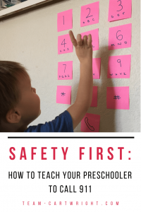 Do you have a landline? We don't.  Does your child know how to use your cell phone to call 911?  If not, the time to start teaching them is now.  Here are tips and games to play to help your preschooler learn to call 911 in an emergency.  #911 #emergency #safety #Preschooler #preschoolsafety #toddlersafety #toddleremergency #preschoolemergency #call911 Team-Cartwright.com