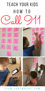 How to teach your kid to call 911. No landline? No problem. Teach your child cell phone safety and how to call 911. This is an easy and fun learning activity for teaching safety. #safety #911 #emergency #learning #activity #kids #toddler #phone #preschool Team-Cartwright.com