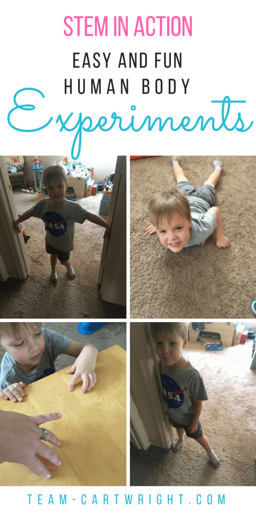 5 Easy and Fun Human Body Experiments! Wow your kids with activities that challenge perception and muscle behavior. Safe, fun, and really cool. Plus get all the explanations as to what is happening! Five minute science. #science #stem #learning #activity #kids #preschool #body #tricks Team-Cartwright.com
