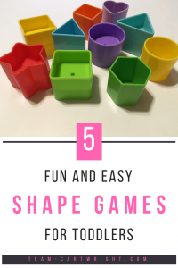5 fun and easy shape games for toddlers. Shapes are very important for early learning skills! Recognizing them helps lead to literacy skills. Here are 5 super easy ways to practice shapes with your toddler. #shapes #shapelearning #toddler #toddleractivity #homeschool #preschool Team-Cartwright.com