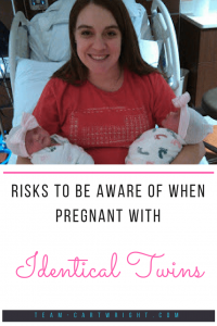 Risks to be aware of when pregnant with identical twins. Learn the complications you should know about when expecting identical twins. #identical #twins #pregnancy #risks #complications Team-Cartwright.com