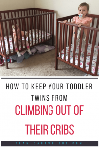 How to keep your toddler twins from climbing out of the crib. You don't have to switch to beds until you are ready! #toddler #twins #sleep #crib #climbing #discipline #hacks #tips Team-Cartwright.com