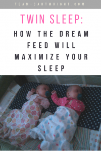 Want to know how you can get more sleep at night with your newborn twins? The answer is the dream feed. It is the best way to maximize your sleep. Here is how to do a dream feed with twins. #dream #feed #twins #sleep #night #tips #babywise #breastfeeding Team-Cartwright.com