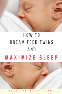 Twin moms are tired, and they need sleep. Here is how to help your twins sleep longer at night and get more sleep yourself. The dream feed will help. #twins #sleep #tips #dream #feed #babywise #night #breastfeeding Team-Cartwright.com