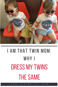 I am that twin mom: Why I dress my twins the same. I have very good reasons for it. And you can dress your twins the same while recognizing their individuality. Here is why I dress my twins alike. #twins #individuality #matching #clothing #toddler #baby #identical #fraternal Team-Cartwright.com