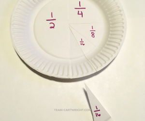 Use paper plates to teach your child fractions! Give a great visual representation of fractions and create a fun puzzle using paper plates. #fractions #paper #plate #learning #activity #toddler #preschool #math Team-Cartwright.com