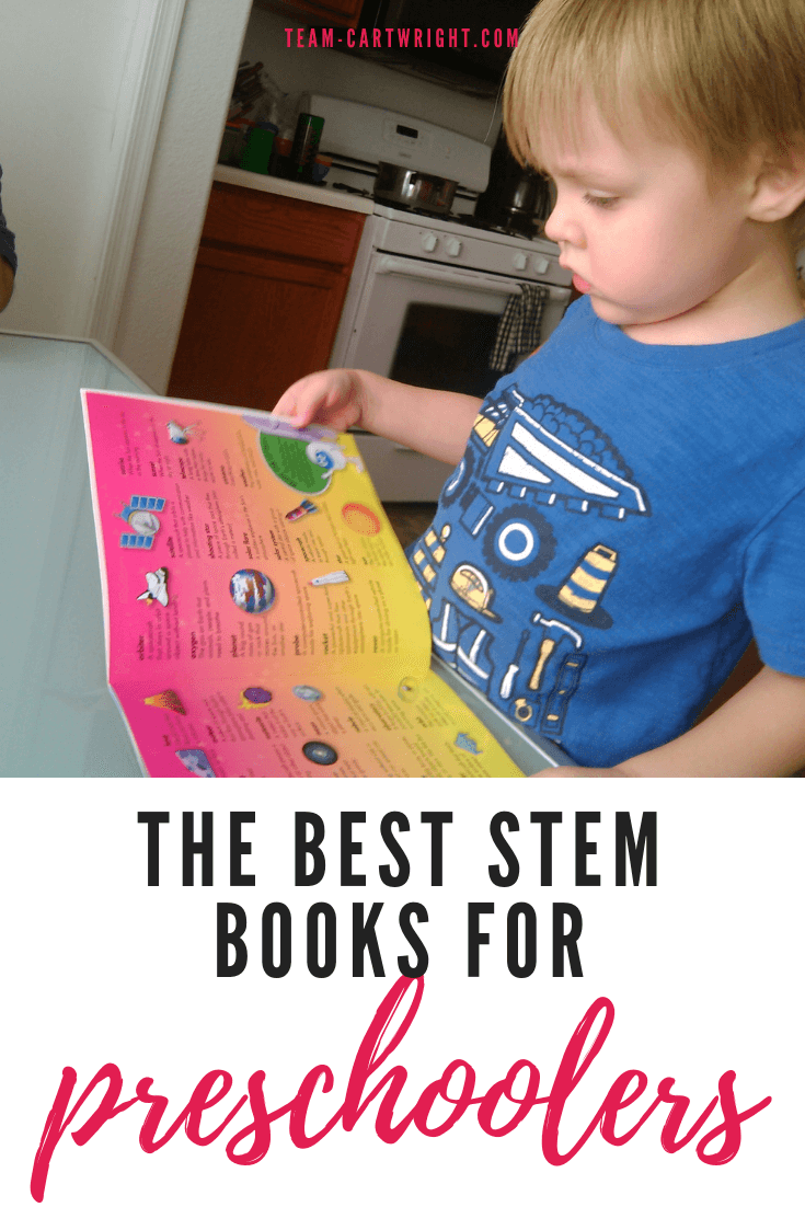 Best science books for preschoolers and toddlers! These books are the perfect way to encourage your child's love of STEM. #preschool #toddler #books #dinosaurbook #spacebooks #sciencebooks #STEMbooks Team-Cartwright.com