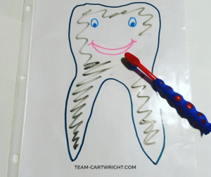 Learn an easy and fun way to encourage your preschooler to brush their teeth! Preschool tooth brushing activities plus a free printable. #preschoollearning #dentalhealth #oralhealth #toothbrushing #toothbrushingactivities #toddler Team-Cartwright.com