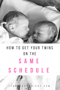 Learn how to get your twins on the same schedule, eating and sleeping. And learn how to line your twin's schedule up with your older children! #sampleschedule #twins #newborntwins #twinschedule #feedingtwins #twinsleep #babywise #babywiseschedules Team-Cartwright.com