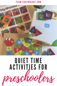 Quiet time activities for preschoolers. Ideas for what your child can do while having quiet rest time. #quiet #time #activities #learninggames #preschooler #preschoolbooks #quiettime Team-Cartwright.com