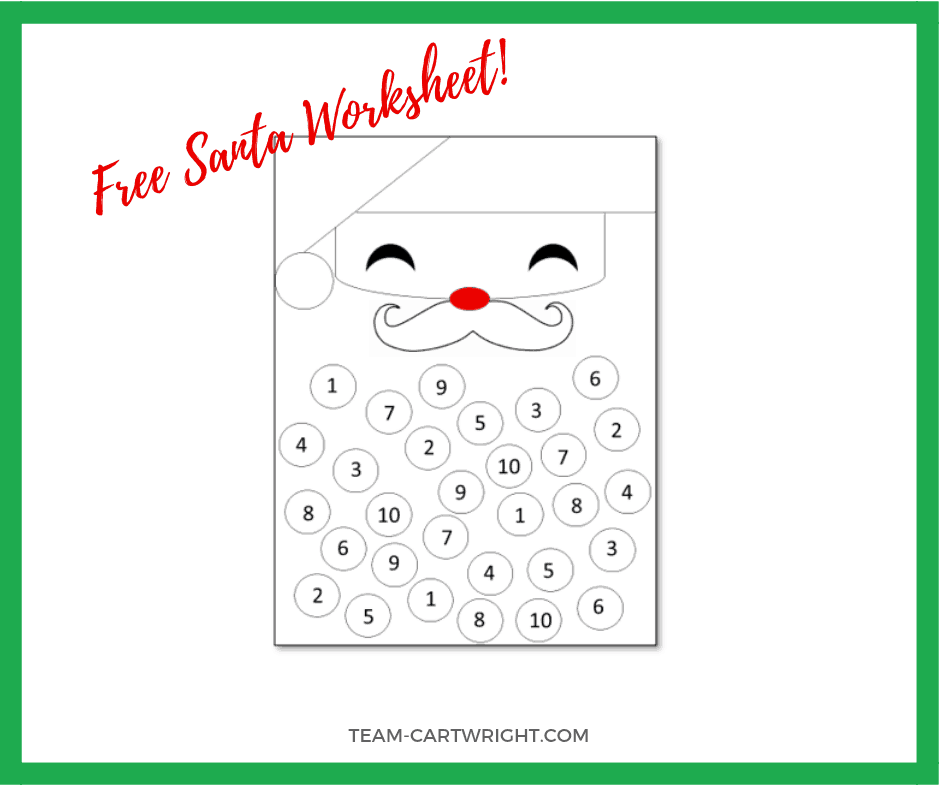 Free Number Sense Santa Worksheet! Work on number sense, counting, and basic math with your toddler and preschool with this holiday STEM fun! #christmascraft #christmasSTEM #mathgames #freeprintable #learningactivity #santa #numbersense #mathgames Team-Cartwright.com