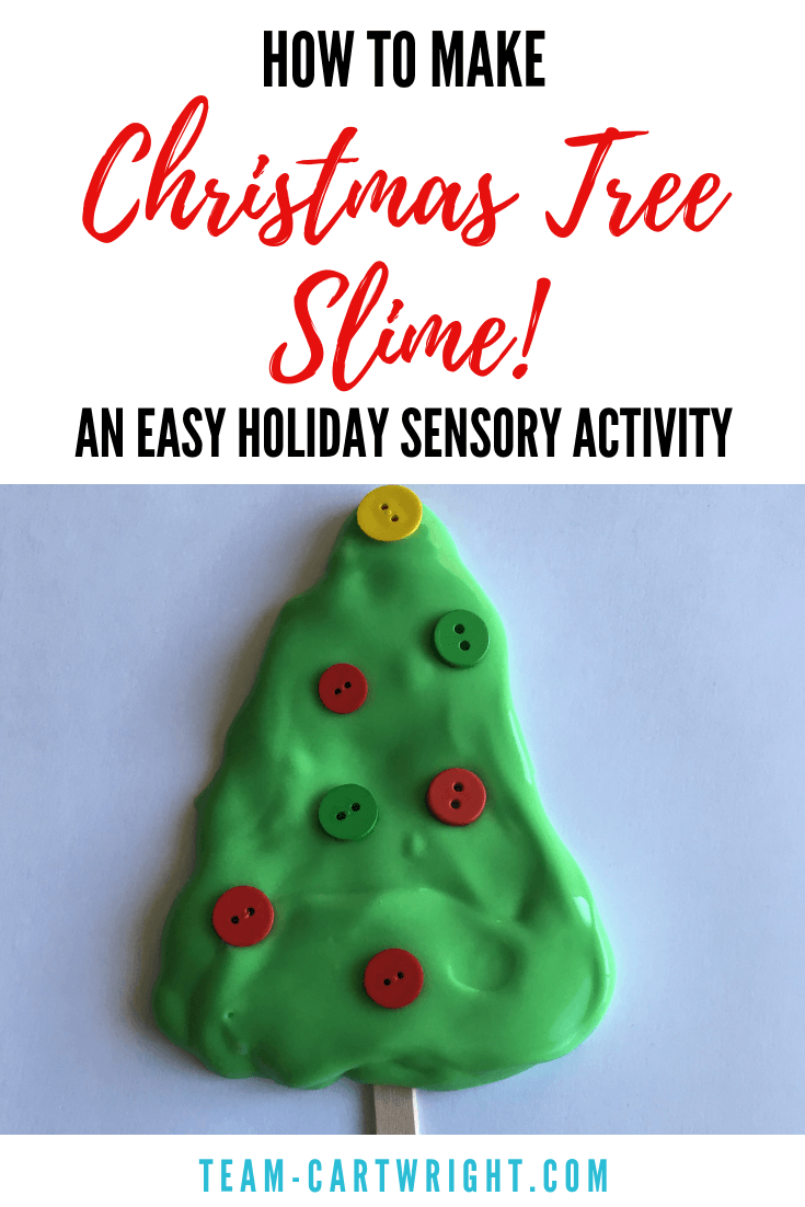 Make easy and fun Christmas Tree Slime! Create a holiday sensory activity your kids will love and learn a little science too! Plus get 6 more Christmas slime ideas to try out. #ChristmasSlime #ChristmasTreeSlime #HolidaySTEM #STEM #science #sensoryactivity #toddler #preschool #kid Team-Cartwright.com