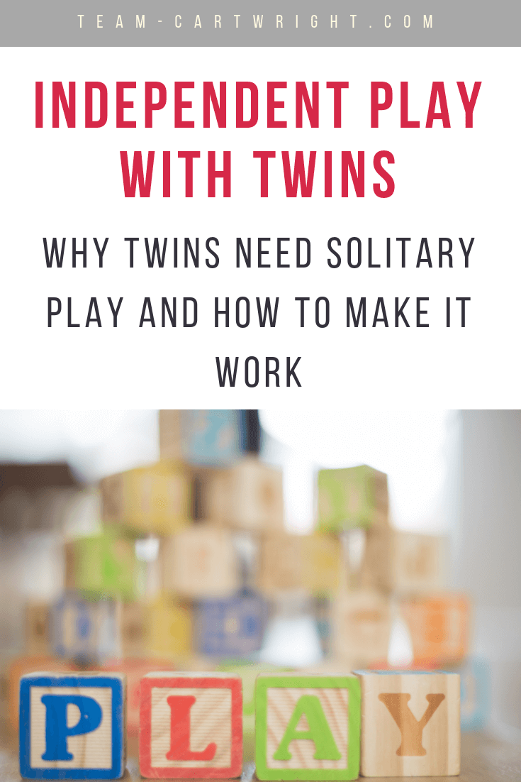 Twins need the chance to play by themselves! Learn why this independent play is so important and how to actually do it with your twins. #Twins #ToddlerTwins #IndependentPlay #TwinPlay #GettingTwinsToPlayAlone #TwinOneonOneTime #Babywise #BabywiseTwins Team-Cartwright.com