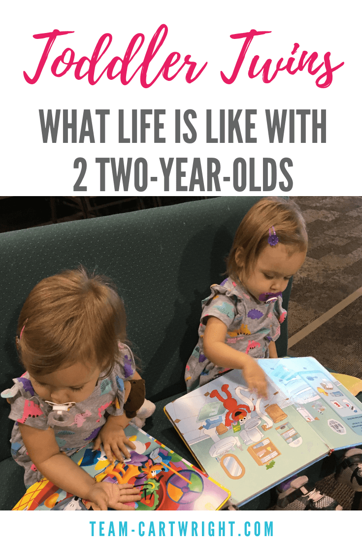 Wondering what you have in store for you when your twins turn 2? It will be fun, trying, loud, silly, and more. Two-year-old twins bring challenges, but they bring even more joy. #ToddlerTwins #TwoYearOldTwins #TwinPottyTraining #TwinTantrums #TwinLife #TwinMom #RaisingTwins Team-Cartwright.com