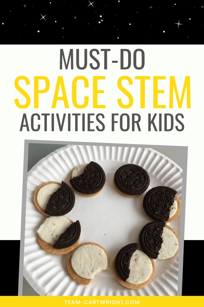 Must-Do Space STEM Activities for Kids with picture of moon phases made out of oreos