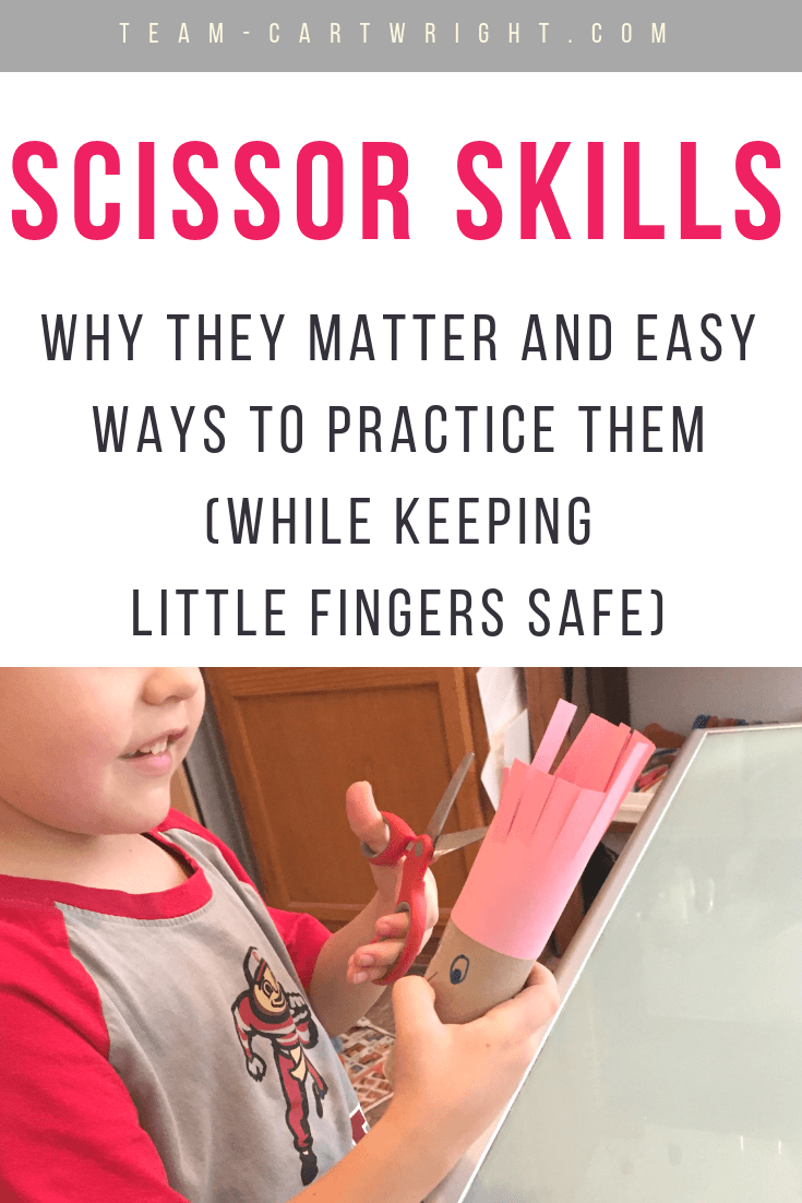Scissor Skills for Kids! Learn how cutting helps with development and even reading skills, plus get easy activities to try at home! #CuttingPractice #ScissorSkills #PreschoolWorksheets #FreePrintable Team-Cartwright.com