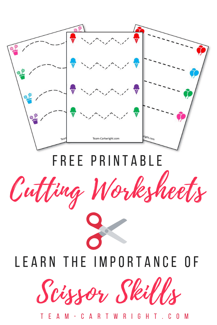 Free printable cutting worksheets for preschoolers! Practice scissor skills with your child and learn why they are so important. #ScissorSkills #CuttingPractice #PreschoolLearning #FreePrintable Team-Cartwright.com